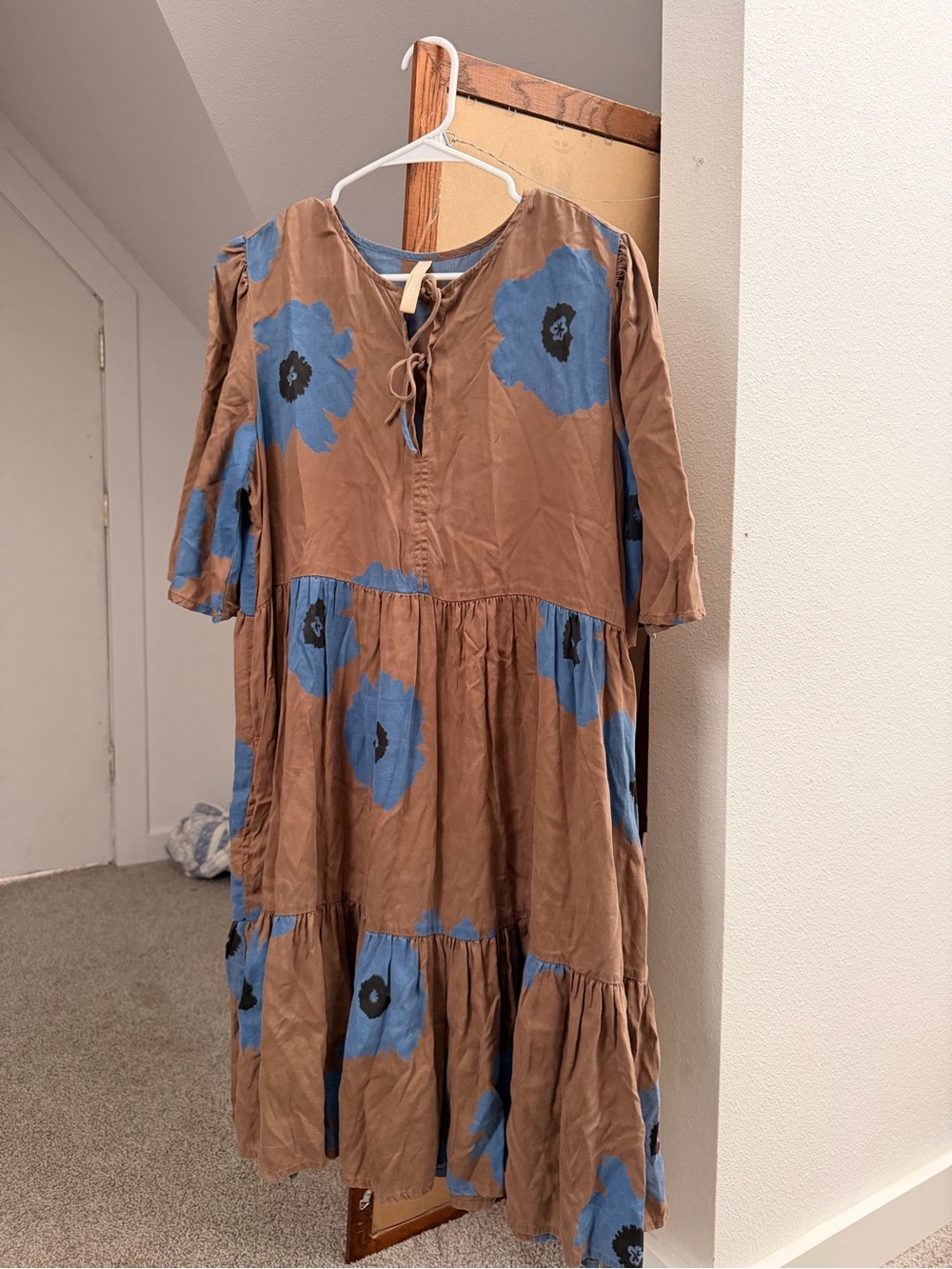 Mata Traders Brown Dress with Blue Floral Print
